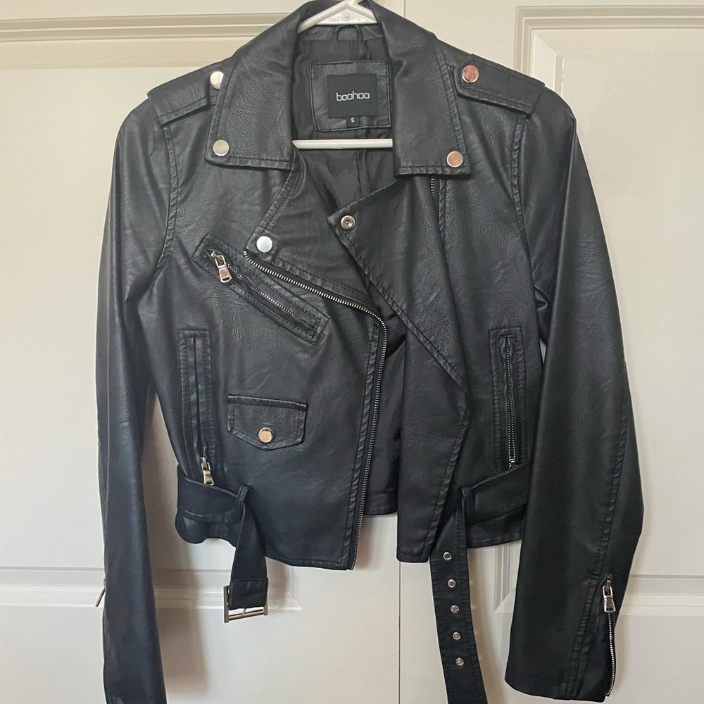 Faux leather black motto jacket size small